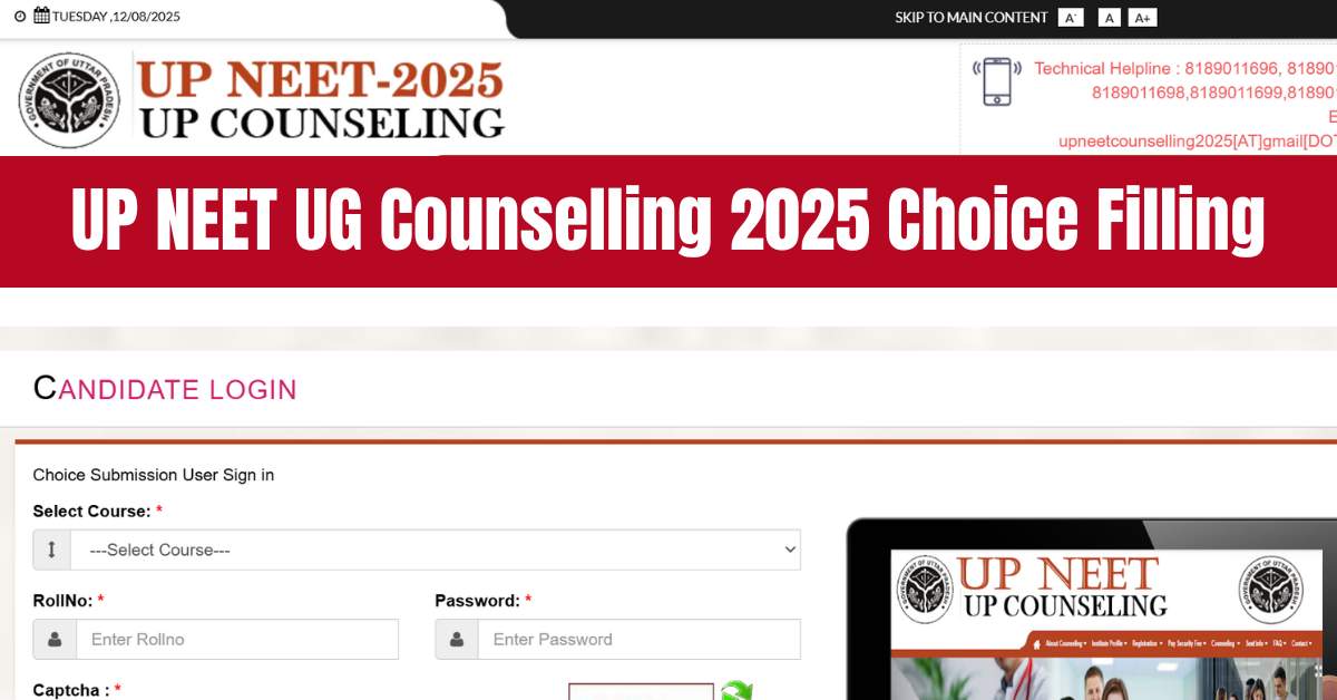 UP NEET Counselling 2025: Round 1 Choice Filling Form Deadlines Ends Tomorrow; Details Here